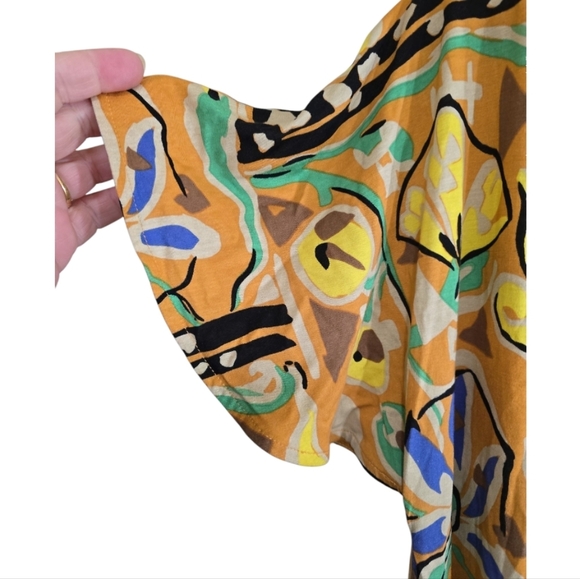 Anthropologie Vanessa Virginia Mina Yellow Print Shift Dress Large Rayon Silk - Picture 5 of 8